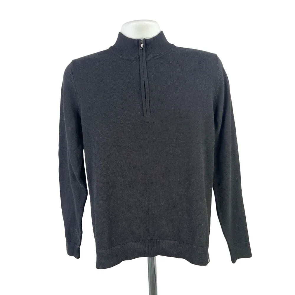 Rhone Men's Black Ribbed Commuter Quarter Zip Long Sleeve Sweater - S